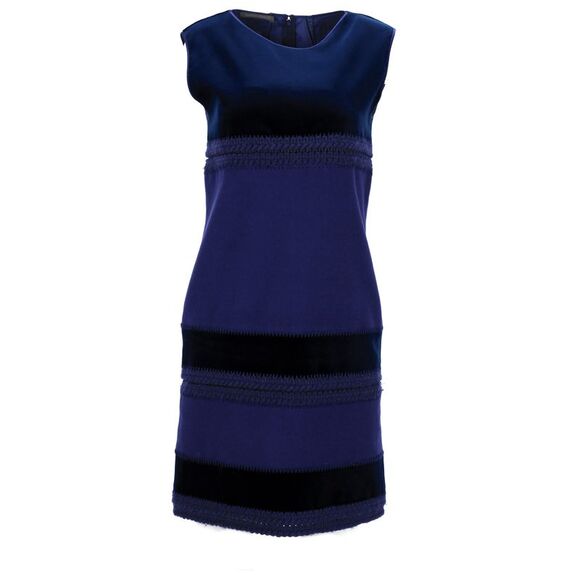 Alberta Ferretti Colorblock Sleeveless Sheath Dress in Blue Wool
